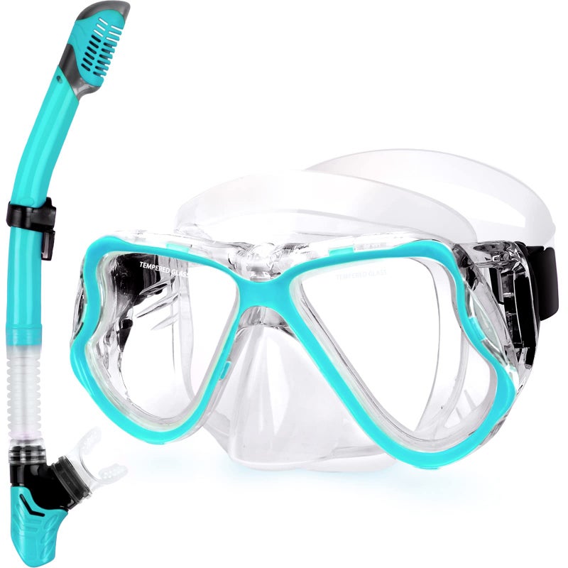Greatever Dry Snorkel Set,Panoramic Wide View,Anti-Fog Scuba Diving Mask,Professional Snorkeling Gear for Adults - Image 1
